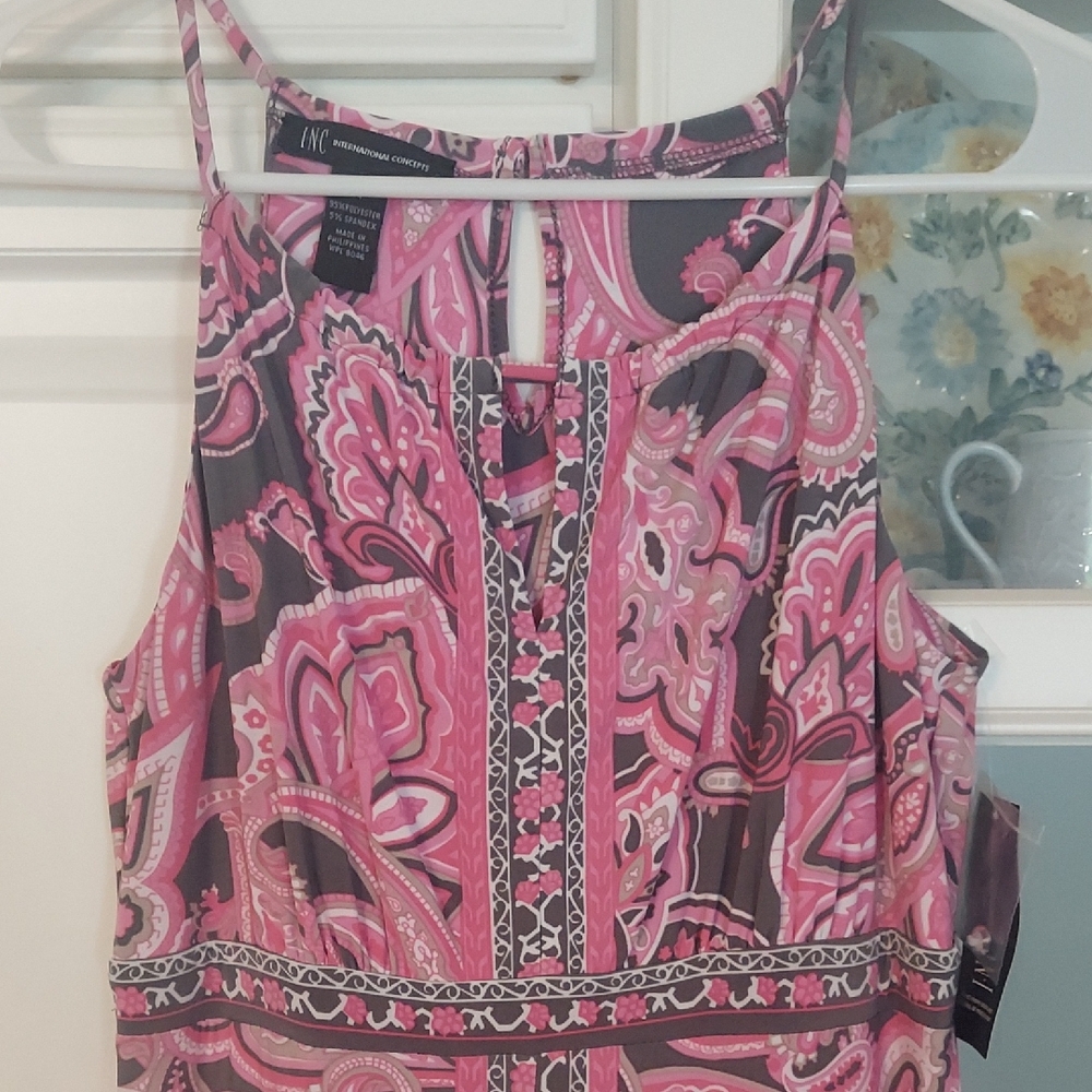 INC Pink and Grey Paisley Sleeveless  Maxi Dress  Size M